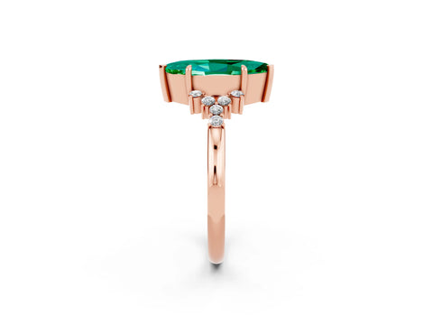 Rose gold Marquise Cut Emerald Ring with Side Stones and Four-Prong Setting_38