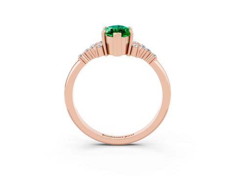 Rose gold Marquise Cut Emerald Ring with Side Stones and Four-Prong Setting_39