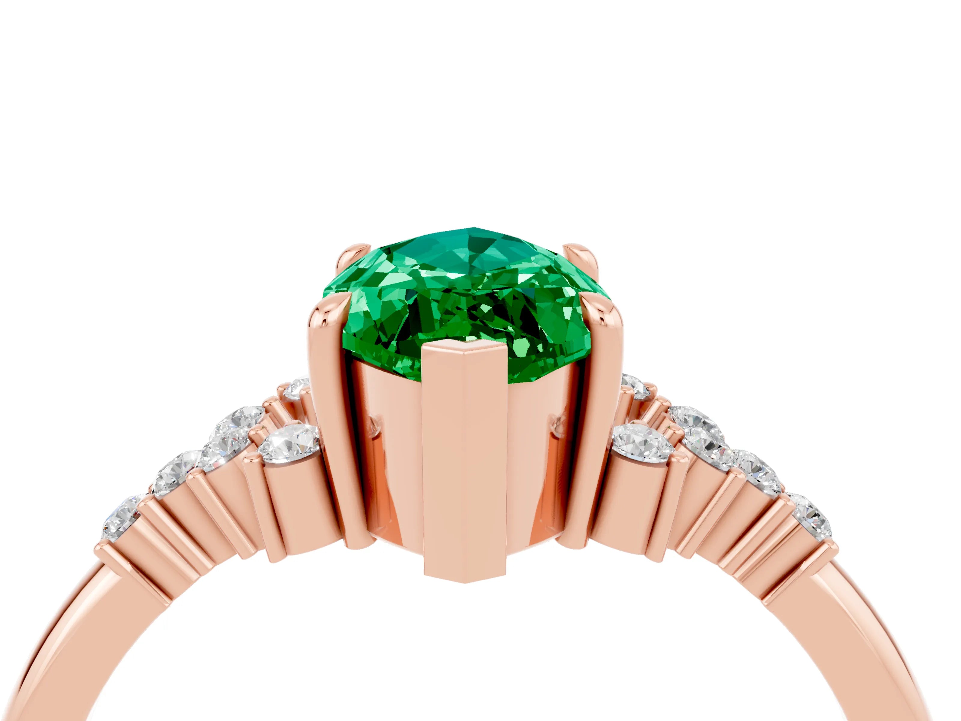 Rose gold Marquise Cut Emerald Ring with Side Stones and Four-Prong Setting_40