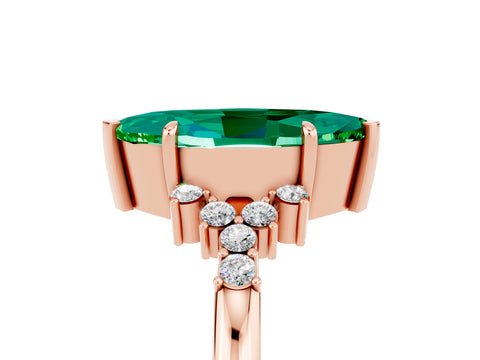 Rose gold Marquise Cut Emerald Ring with Side Stones and Four-Prong Setting_41