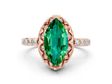 Rose gold Marquise Cut Emerald Scalloped Halo Engagement Ring with Round Shared Prong Band_12