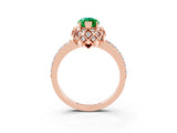 Rose gold Marquise Cut Emerald Scalloped Halo Engagement Ring with Round Shared Prong Band_15