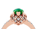 Rose gold Marquise Cut Emerald Scalloped Halo Engagement Ring with Round Shared Prong Band_16