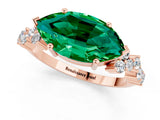 Rose gold Marquise Cut Emerald Scattered Round Accent Ring with Prong Setting_13