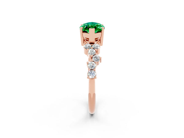 Rose gold Marquise Cut Emerald Scattered Round Accent Ring with Prong Setting