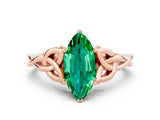 Rose gold Marquise Cut Emerald Solitaire Celtic Knot Ring with Four-Prong Setting_12