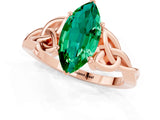 Rose gold Marquise Cut Emerald Solitaire Celtic Knot Ring with Four-Prong Setting_13