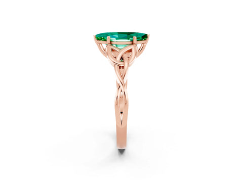 Rose gold Marquise Cut Emerald Solitaire Celtic Knot Ring with Four-Prong Setting_14