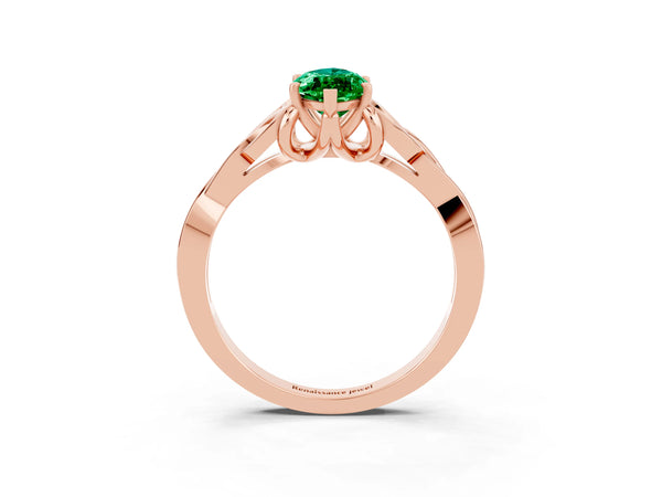 Rose gold Marquise Cut Emerald Solitaire Celtic Knot Ring with Four-Prong Setting