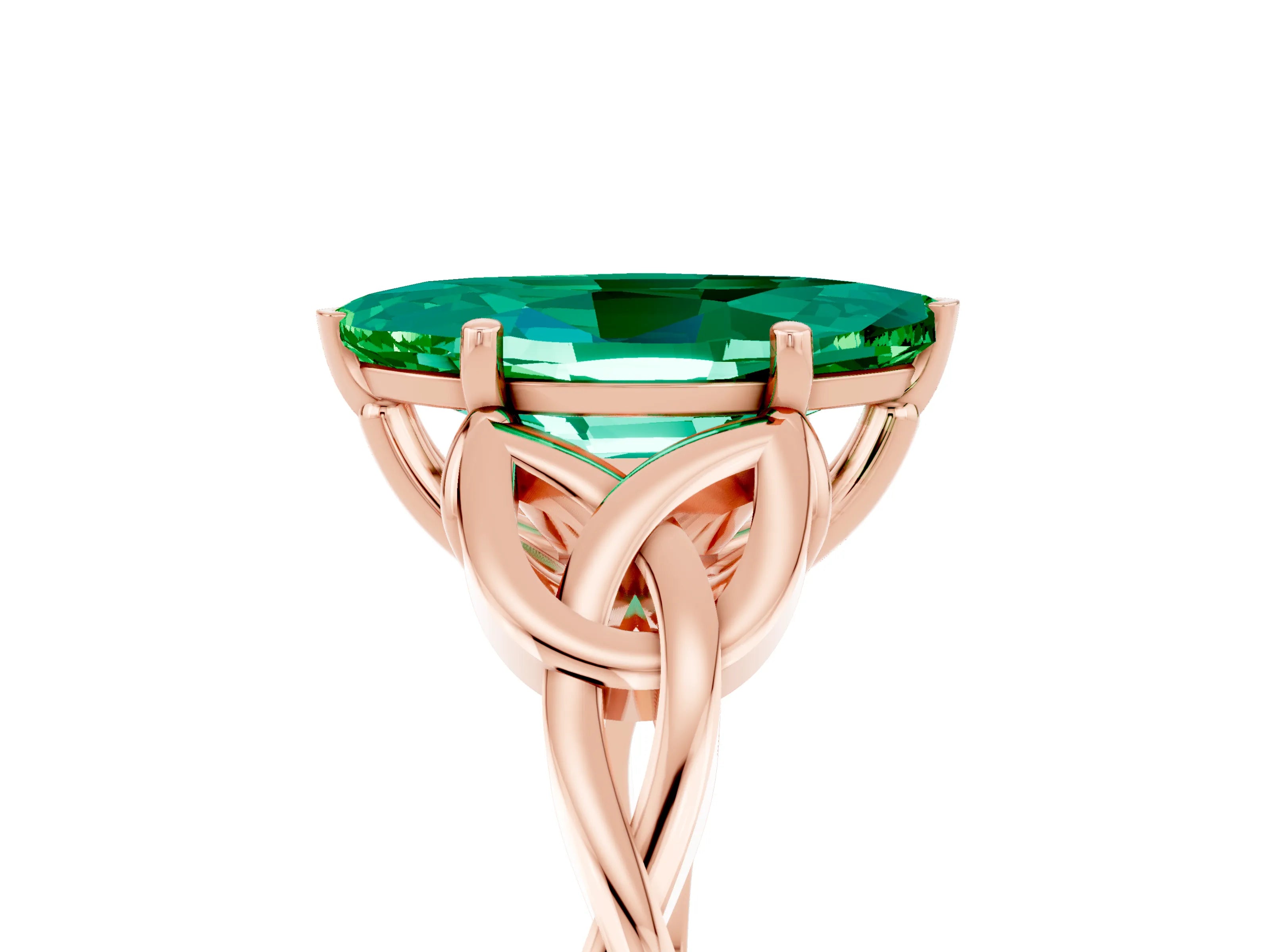 Rose gold Marquise Cut Emerald Solitaire Celtic Knot Ring with Four-Prong Setting_17