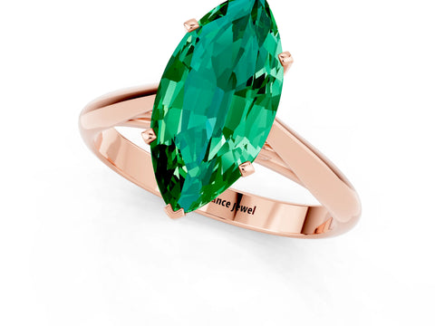 Rose gold Marquise Cut Emerald Solitaire Engagement Ring with Cathedral Setting and Four-Prong Mount_13