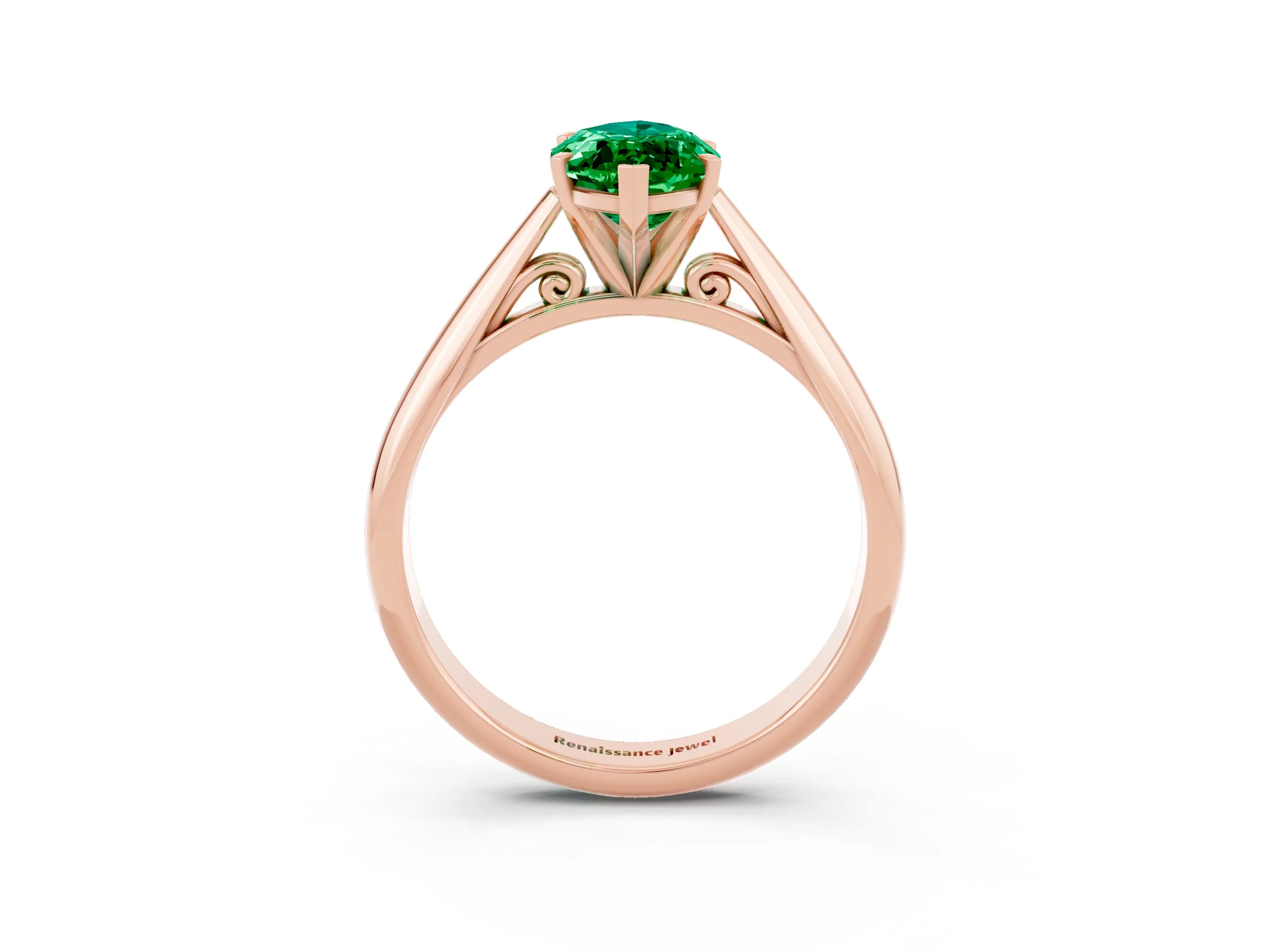 Rose gold Marquise Cut Emerald Solitaire Engagement Ring with Cathedral Setting and Four-Prong Mount_15