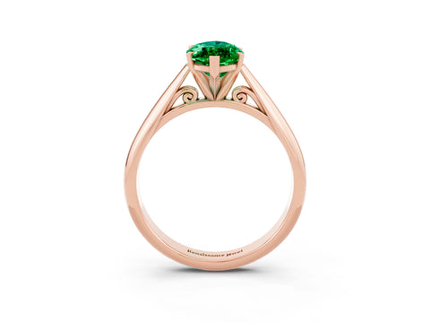 Rose gold Marquise Cut Emerald Solitaire Engagement Ring with Cathedral Setting and Four-Prong Mount_15