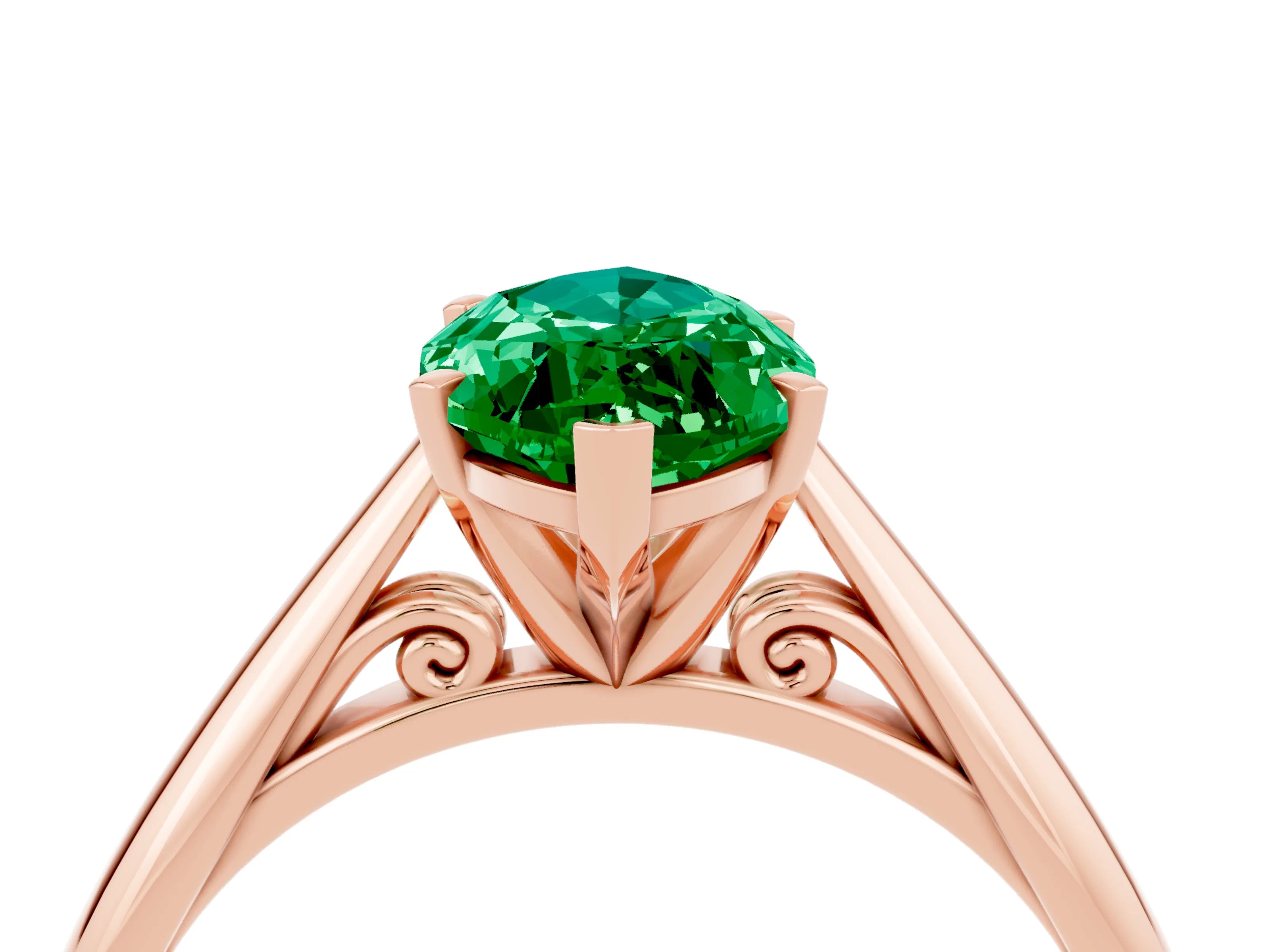 Rose gold Marquise Cut Emerald Solitaire Engagement Ring with Cathedral Setting and Four-Prong Mount_16