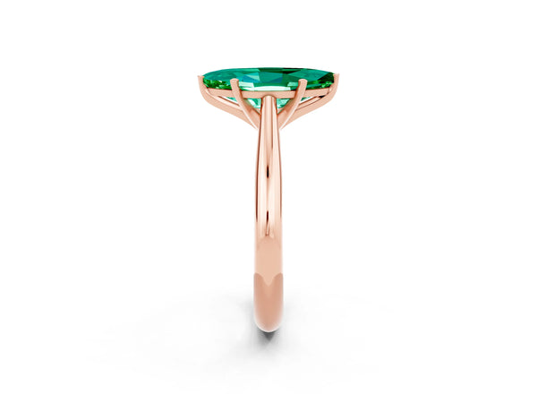 Rose gold Marquise Cut Emerald Solitaire Engagement Ring with Cathedral Setting and Four-Prong Mount