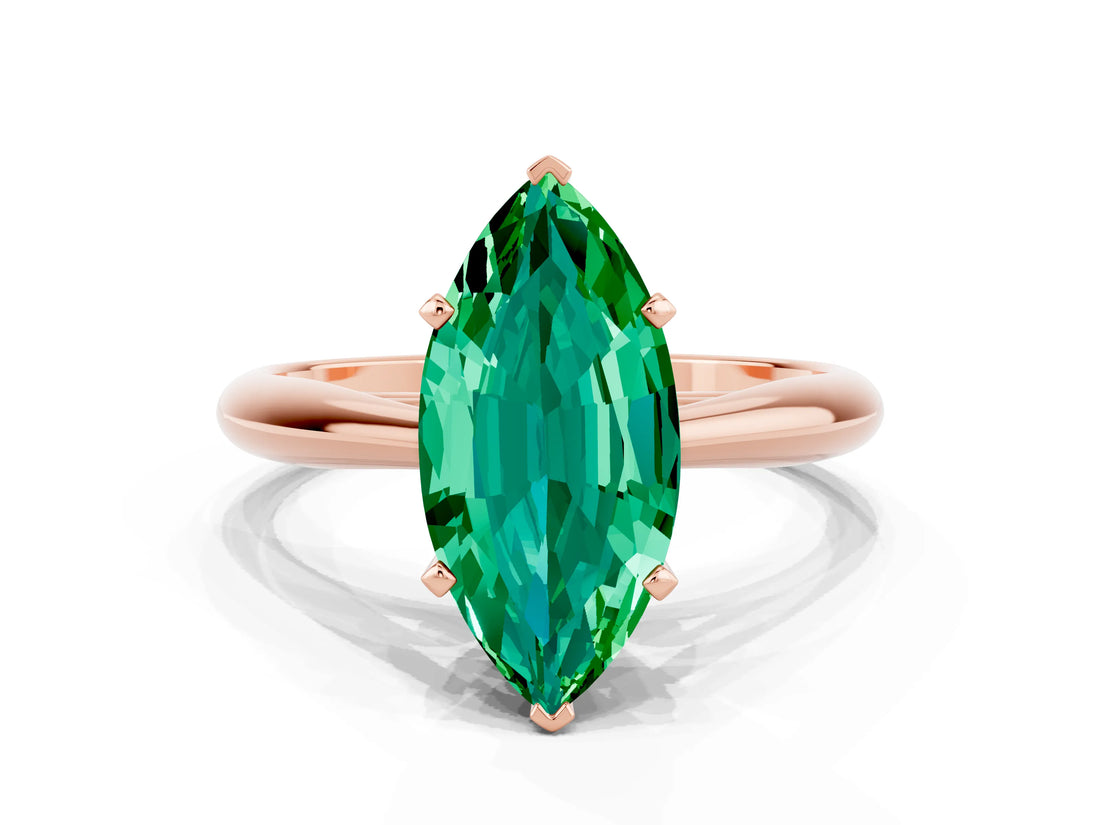Rose gold Marquise Cut Emerald Solitaire Engagement Ring with Cathedral Setting and Four-Prong Mount_72