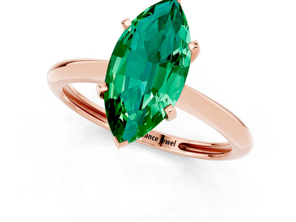 Rose gold Marquise Cut Emerald Solitaire Engagement Ring with Classic Band and Four-Prong Setting