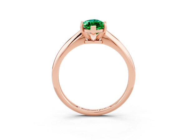 Rose gold Marquise Cut Emerald Solitaire Engagement Ring with Classic Band and Four-Prong Setting