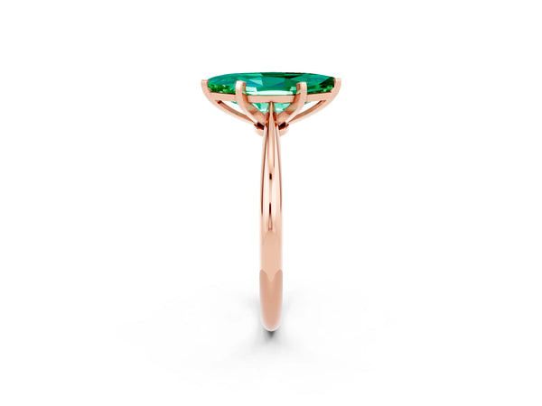 Rose gold Marquise Cut Emerald Solitaire Engagement Ring with Classic Band and Four-Prong Setting