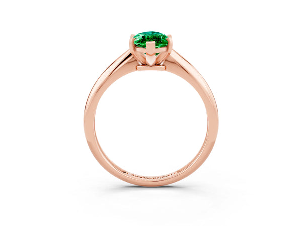 Rose gold Marquise Cut Emerald Solitaire Engagement Ring with Classic Band and Four-Prong Setting