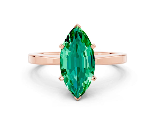 Rose gold Marquise Cut Emerald Solitaire Engagement Ring with Classic Band and Four-Prong Setting