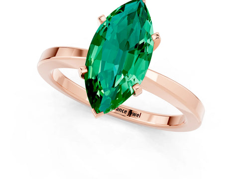 Rose gold Marquise Cut Emerald Solitaire Engagement Ring with Classic Band and Four-Prong Setting_44
