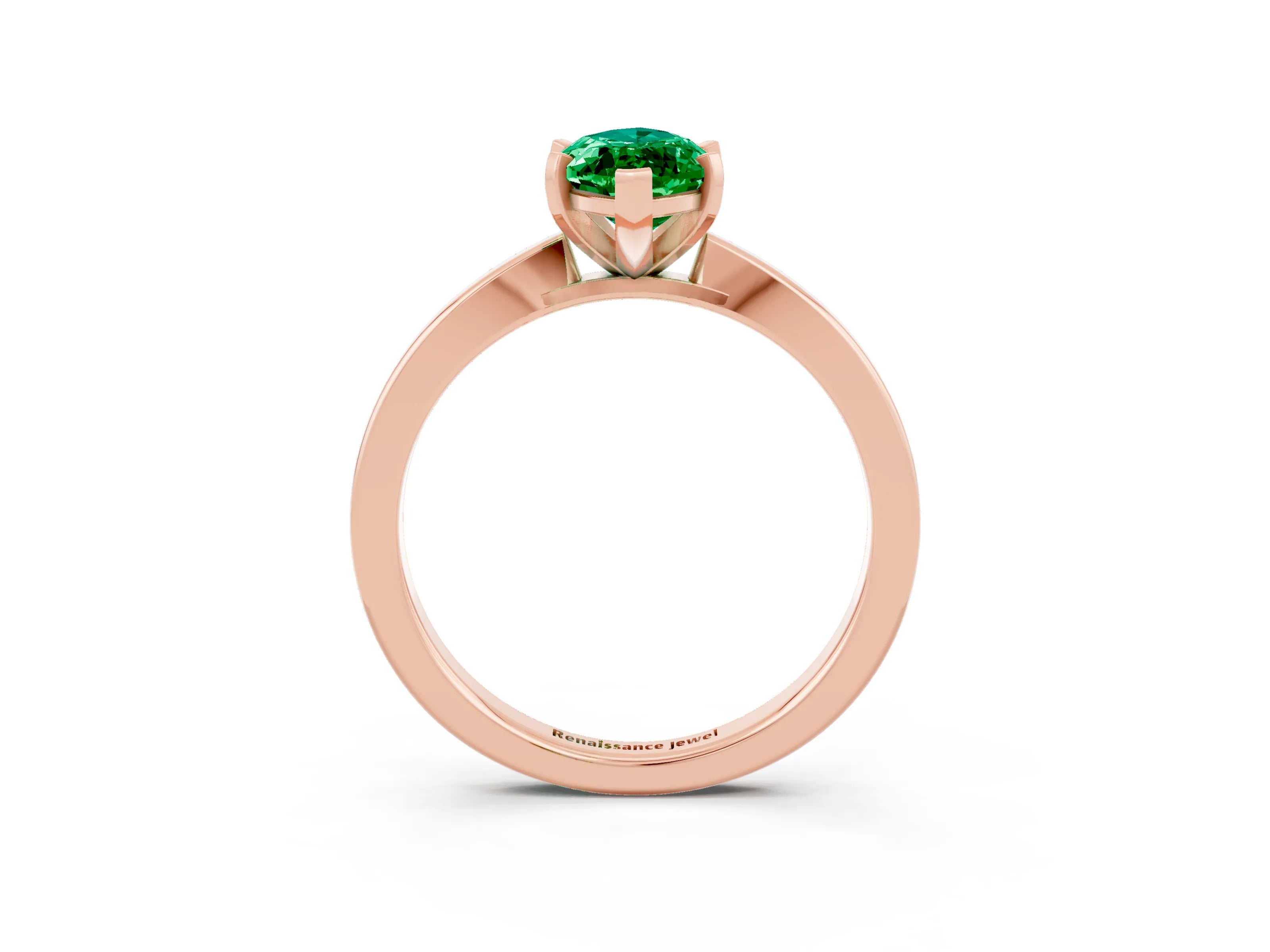 Rose gold Marquise Cut Emerald Solitaire Engagement Ring with Classic Band and Four-Prong Setting_46