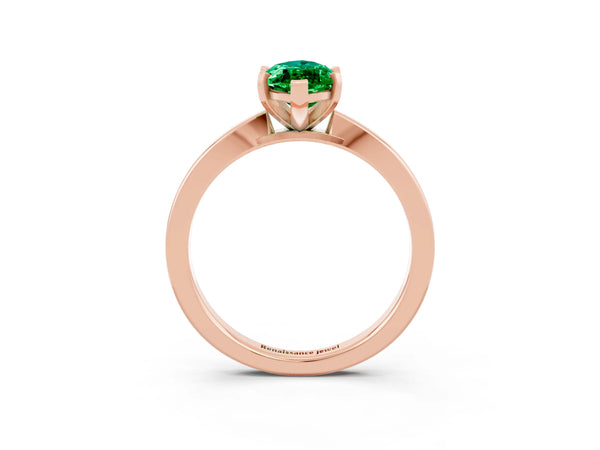 Rose gold Marquise Cut Emerald Solitaire Engagement Ring with Classic Band and Four-Prong Setting