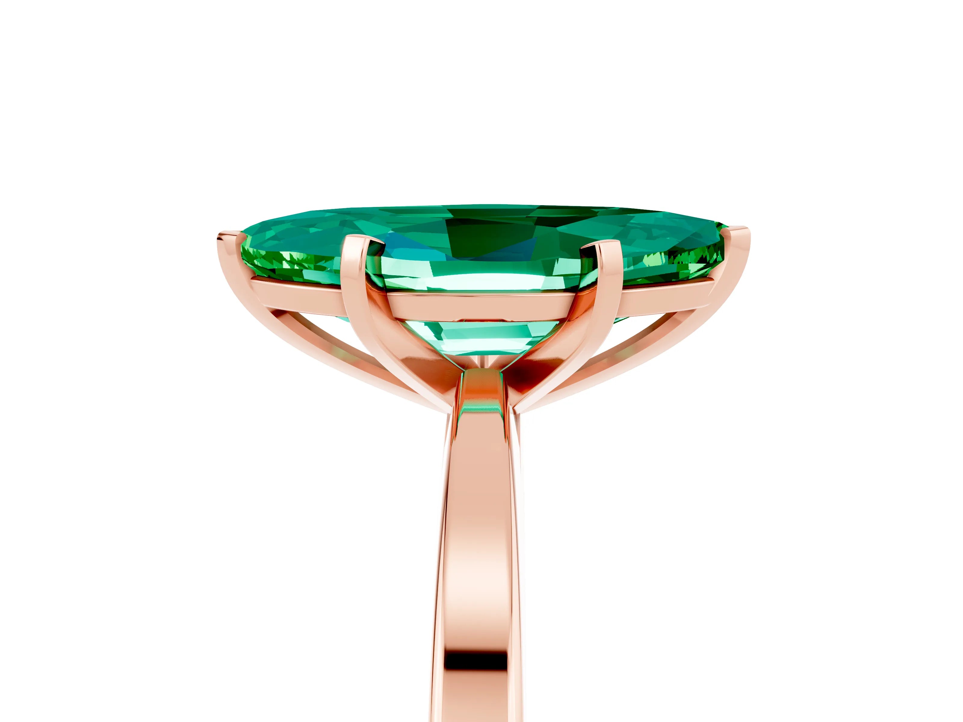 Rose gold Marquise Cut Emerald Solitaire Engagement Ring with Classic Band and Four-Prong Setting_48