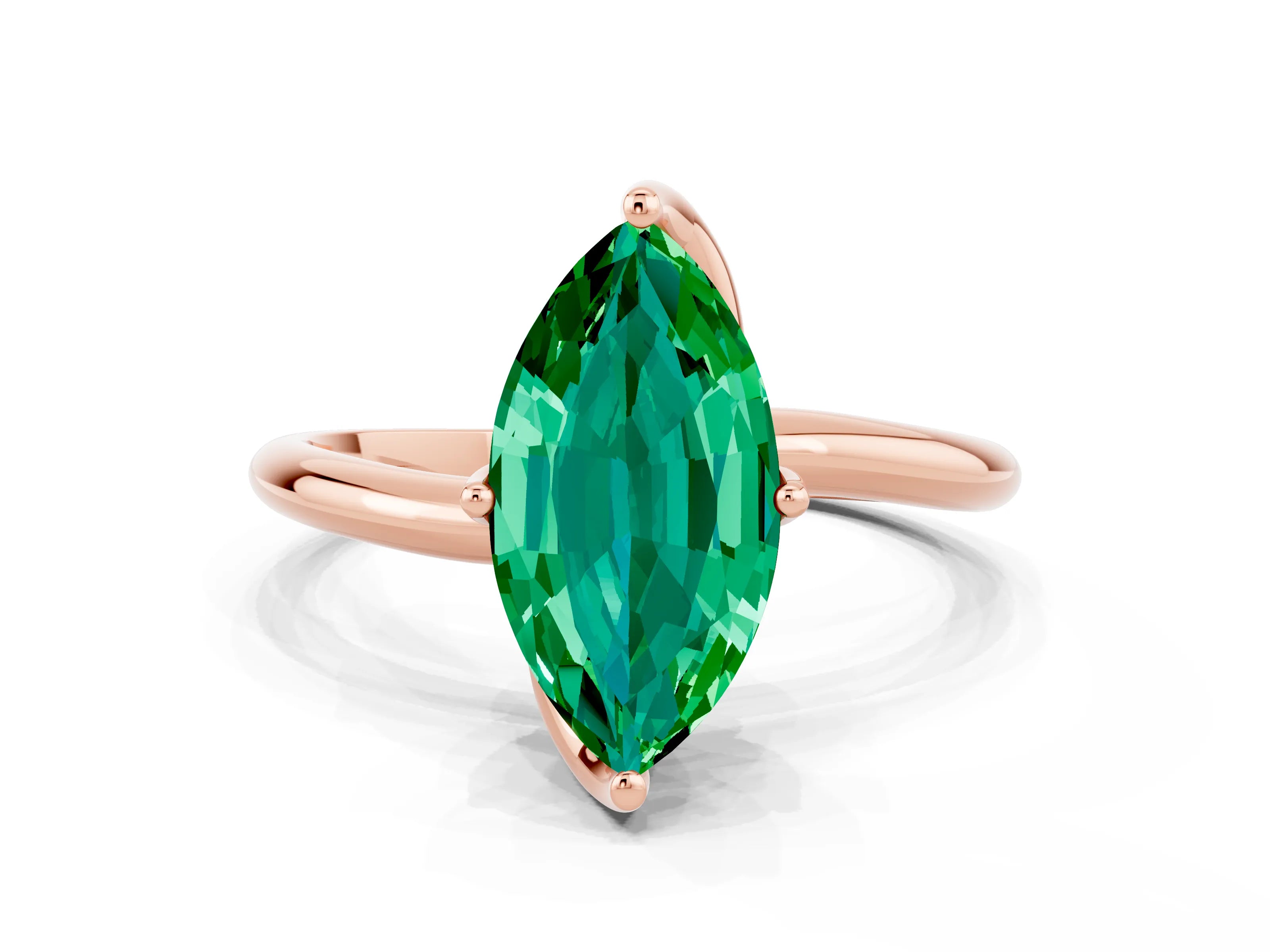 Rose gold Marquise Cut Emerald Solitaire Engagement Ring with Four-Prong Setting and Classic Band_12