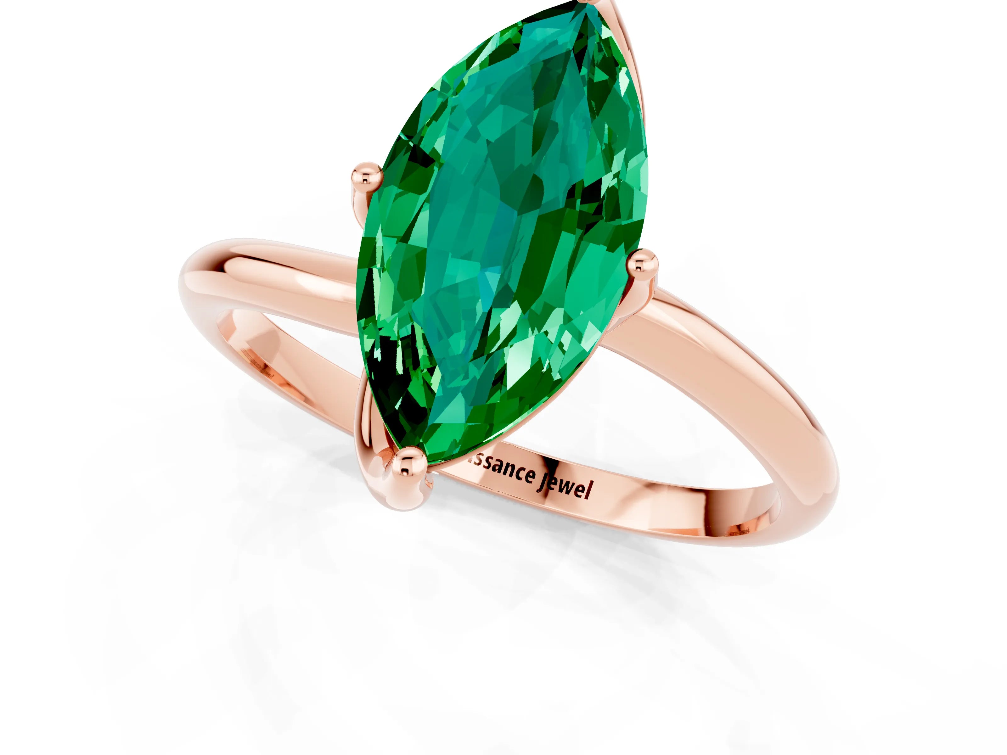 Rose gold Marquise Cut Emerald Solitaire Engagement Ring with Four-Prong Setting and Classic Band_13