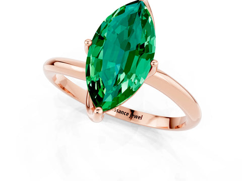 Rose gold Marquise Cut Emerald Solitaire Engagement Ring with Four-Prong Setting and Classic Band_13