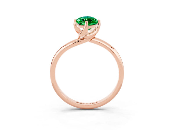Rose gold Marquise Cut Emerald Solitaire Engagement Ring with Four-Prong Setting and Classic Band