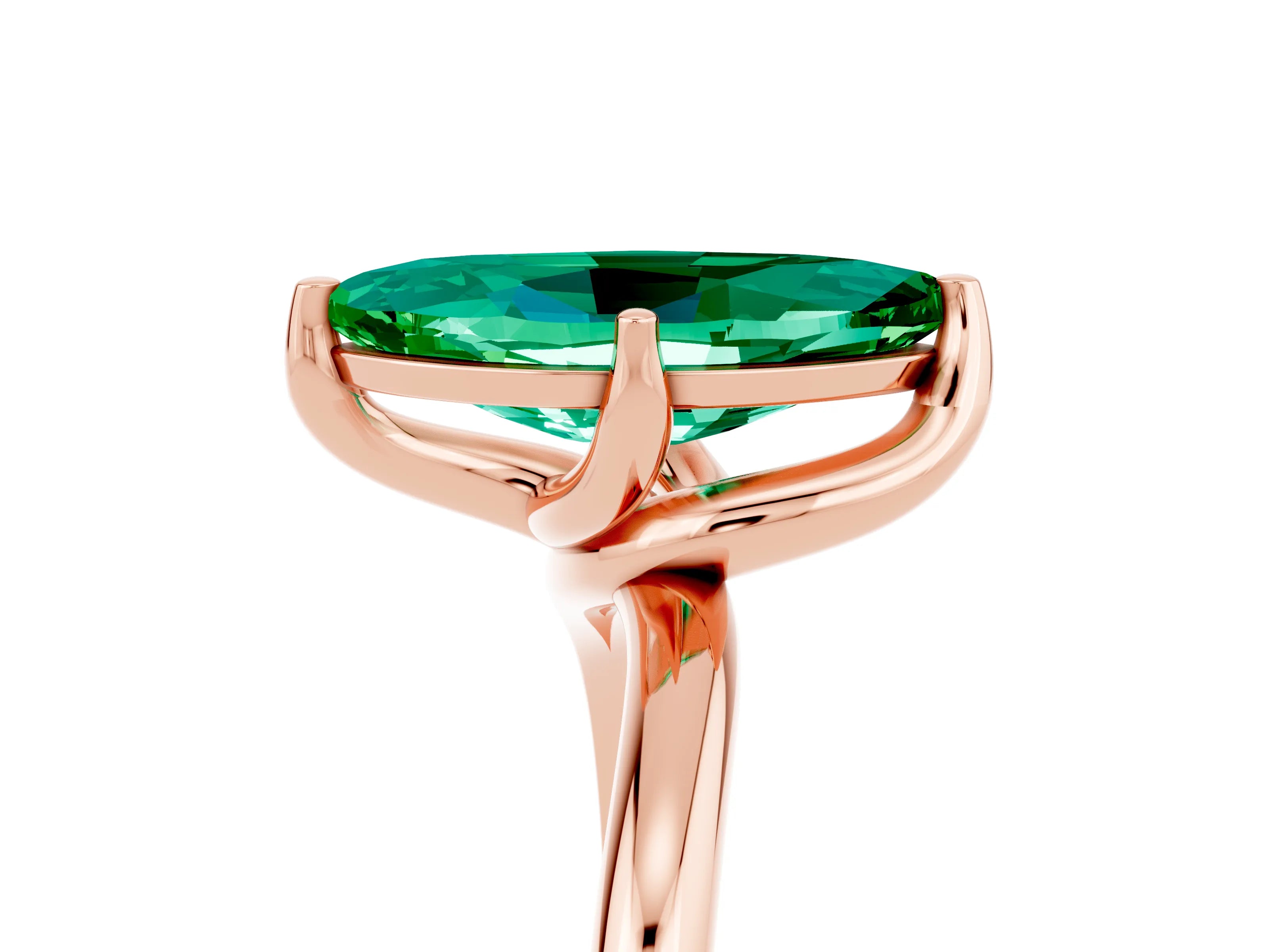 Rose gold Marquise Cut Emerald Solitaire Engagement Ring with Four-Prong Setting and Classic Band_17