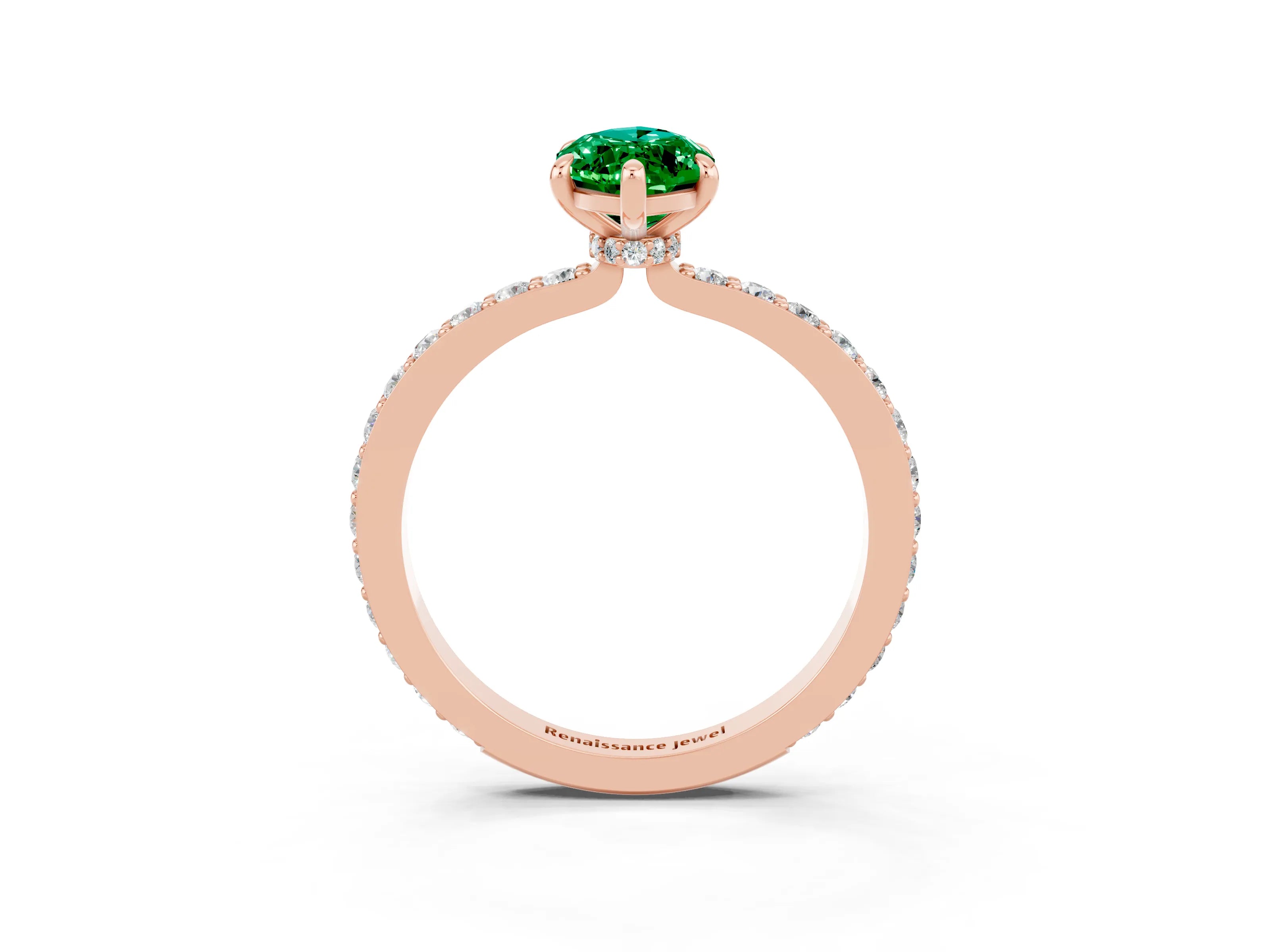 Rose gold Marquise Cut Emerald Solitaire Engagement Ring with Pavé Band and Four-Prong Setting_3