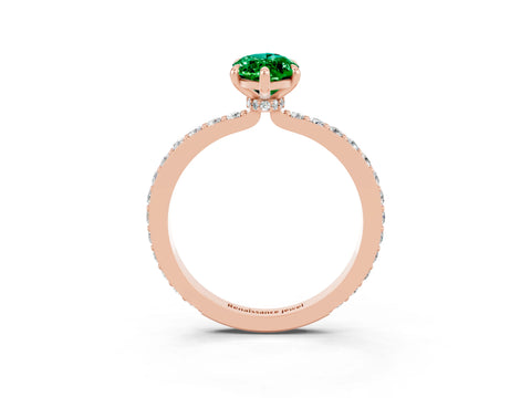 Rose gold Marquise Cut Emerald Solitaire Engagement Ring with Pavé Band and Four-Prong Setting_3