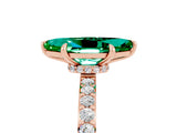 Rose gold Marquise Cut Emerald Solitaire Engagement Ring with Pavé Band and Four-Prong Setting_5