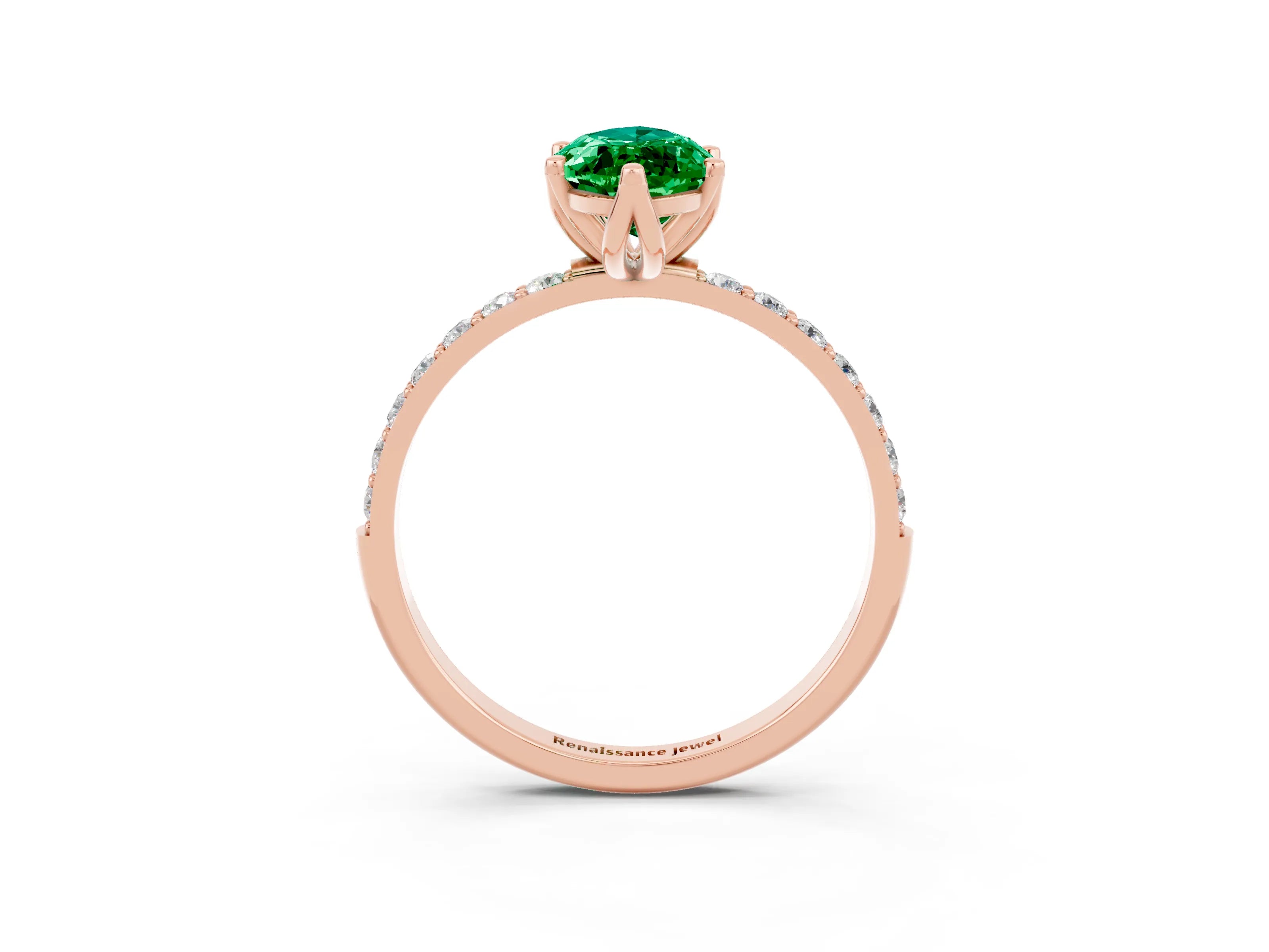 Rose gold Marquise Cut Emerald Solitaire Engagement Ring with Pavé Band and Prong Setting_3
