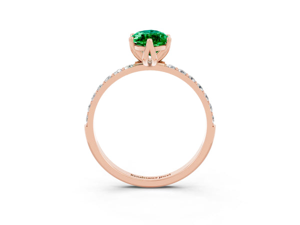 Rose gold Marquise Cut Emerald Solitaire Engagement Ring with Round  Pavé Band and Prong Setting