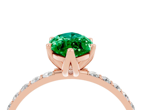 Rose gold Marquise Cut Emerald Solitaire Engagement Ring with Pavé Band and Prong Setting_4