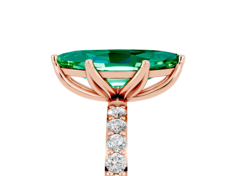 Rose gold Marquise Cut Emerald Solitaire Engagement Ring with Pavé Band and Prong Setting_5