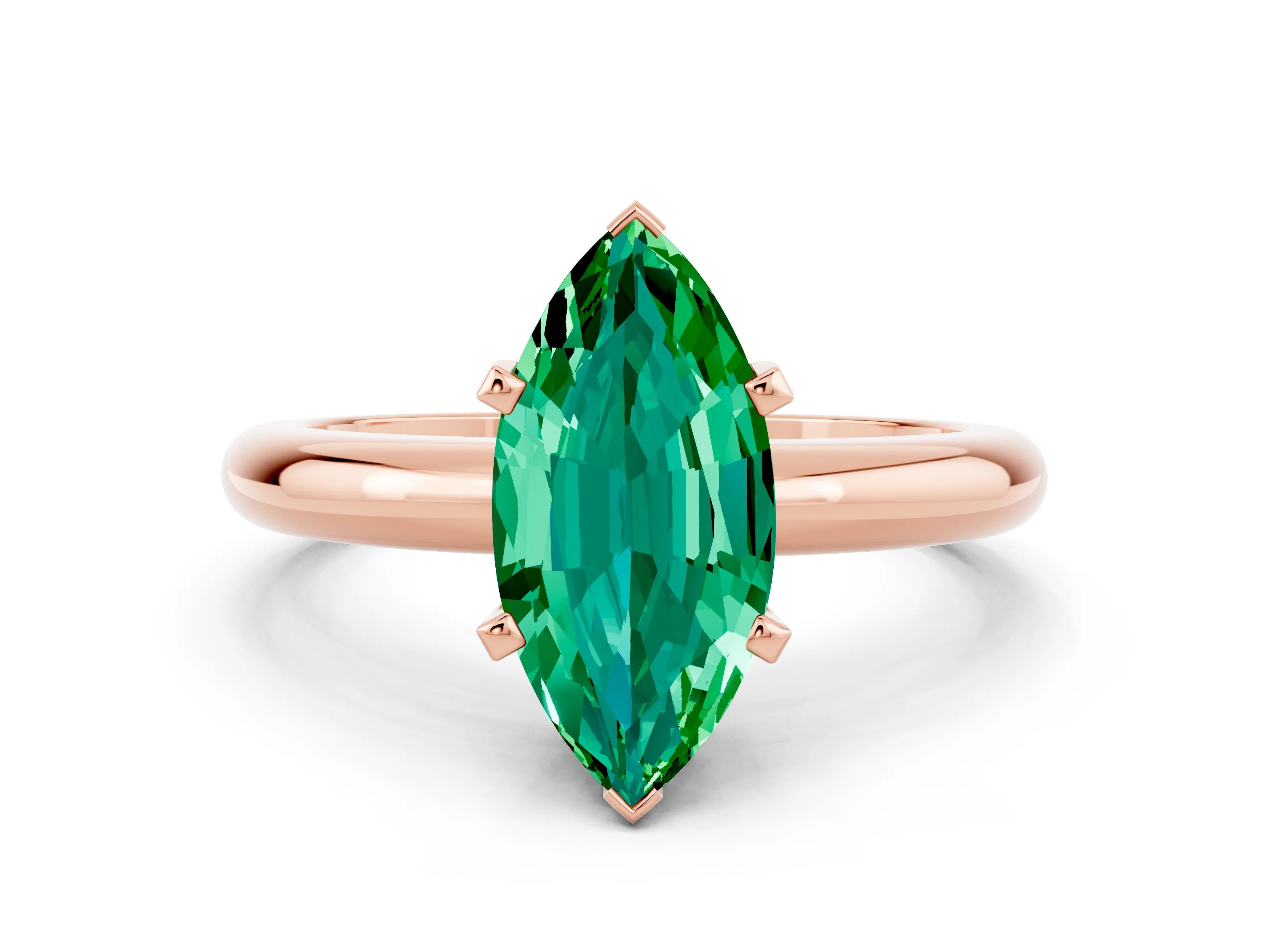 Rose gold Marquise Cut Emerald Solitaire Engagement Ring with Round Band and Four-Prong Setting