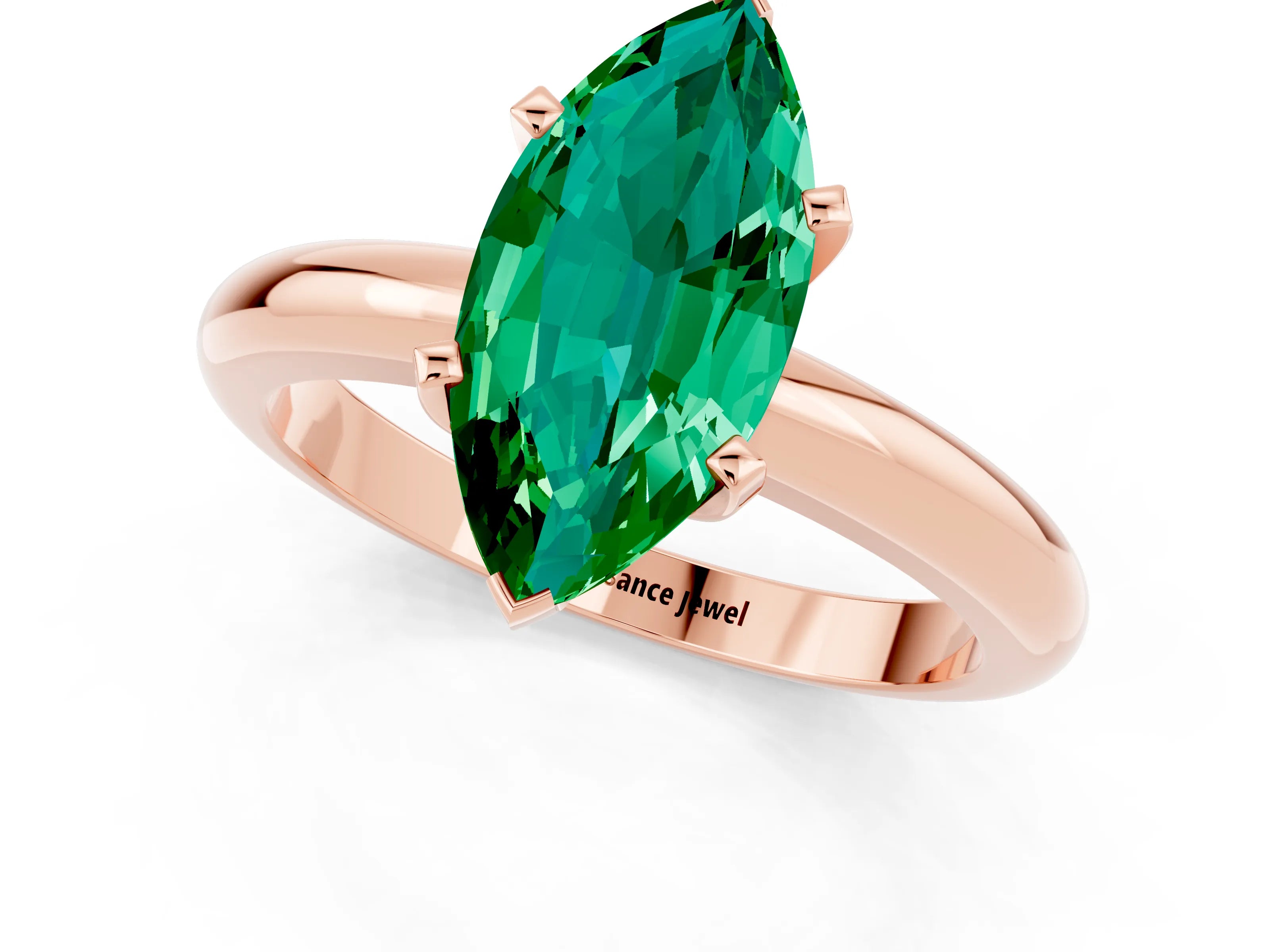Rose gold Marquise Cut Emerald Solitaire Engagement Ring with Round Band and Four-Prong Setting_1