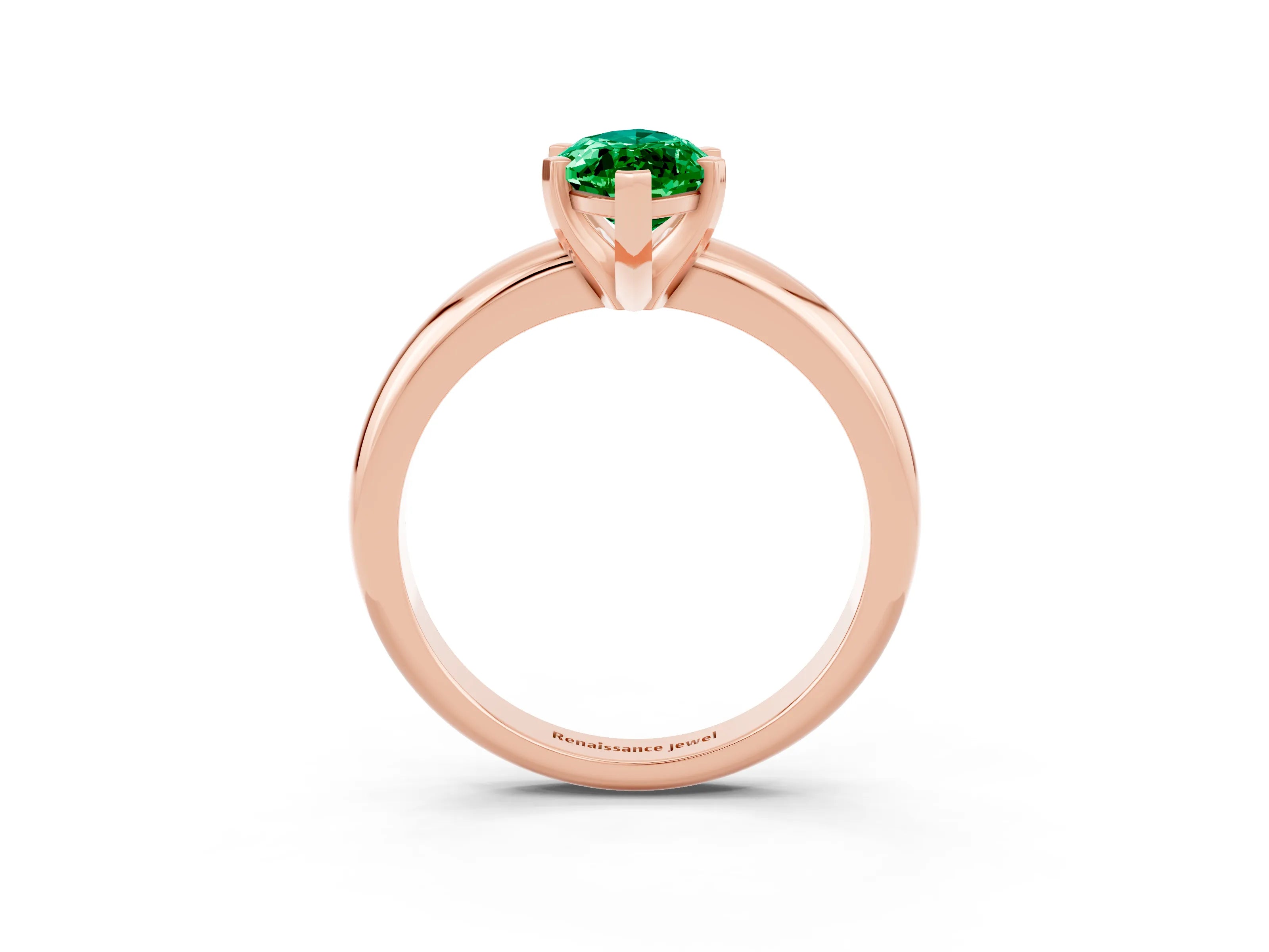 Rose gold Marquise Cut Emerald Solitaire Engagement Ring with Round Band and Four-Prong Setting_3