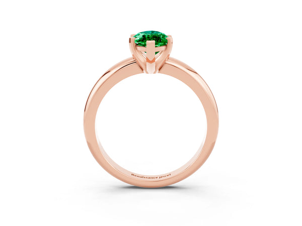 Rose gold Marquise Cut Emerald Solitaire Engagement Ring with Round Band and Four-Prong Setting