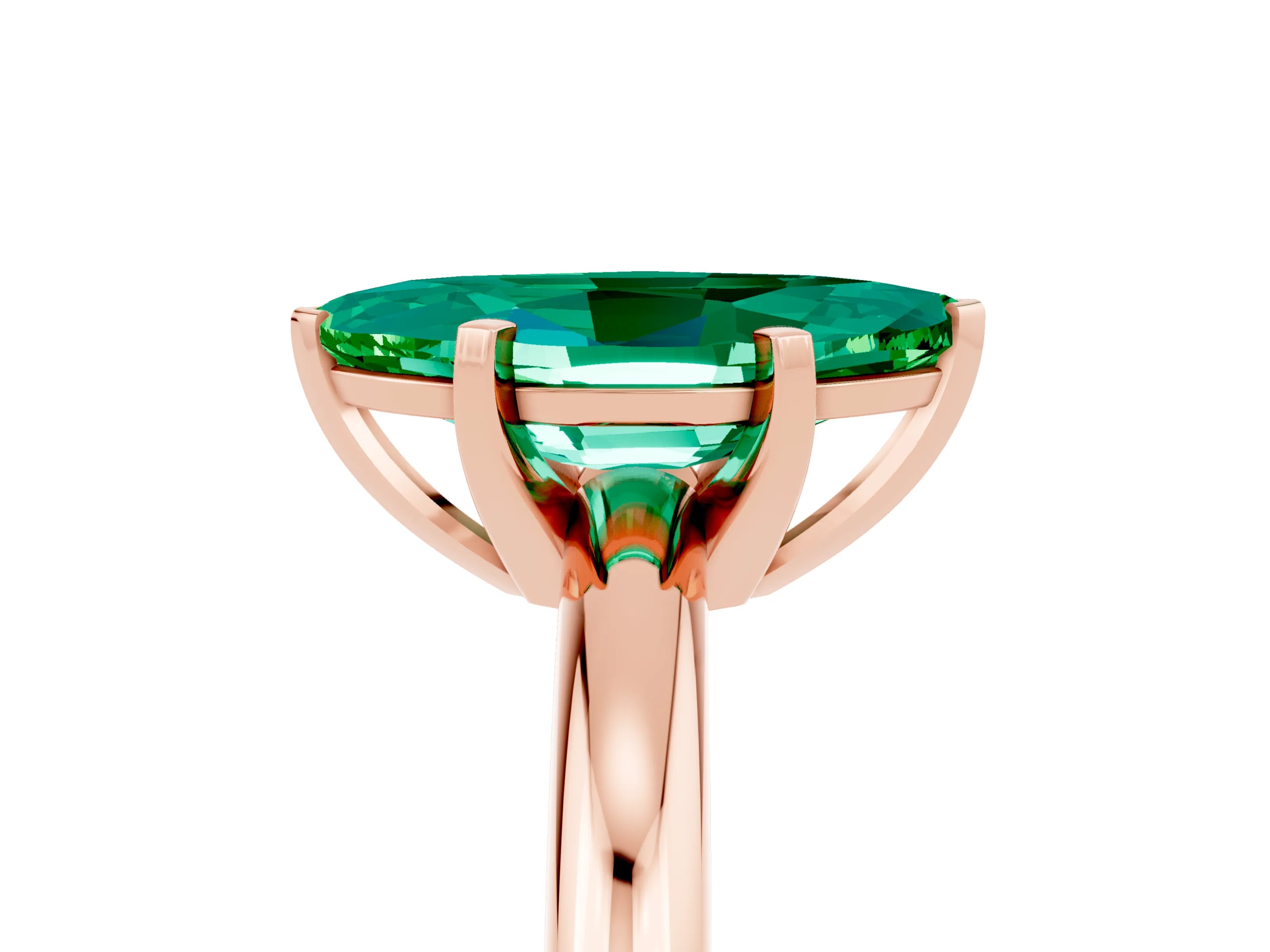 Rose gold Marquise Cut Emerald Solitaire Engagement Ring with Round Band and Four-Prong Setting_5