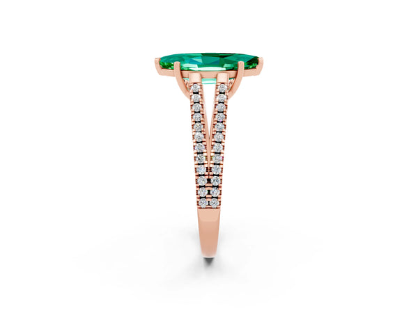 Rose gold Marquise Cut Emerald Solitaire Engagement Ring with Split Shank Pavé Band