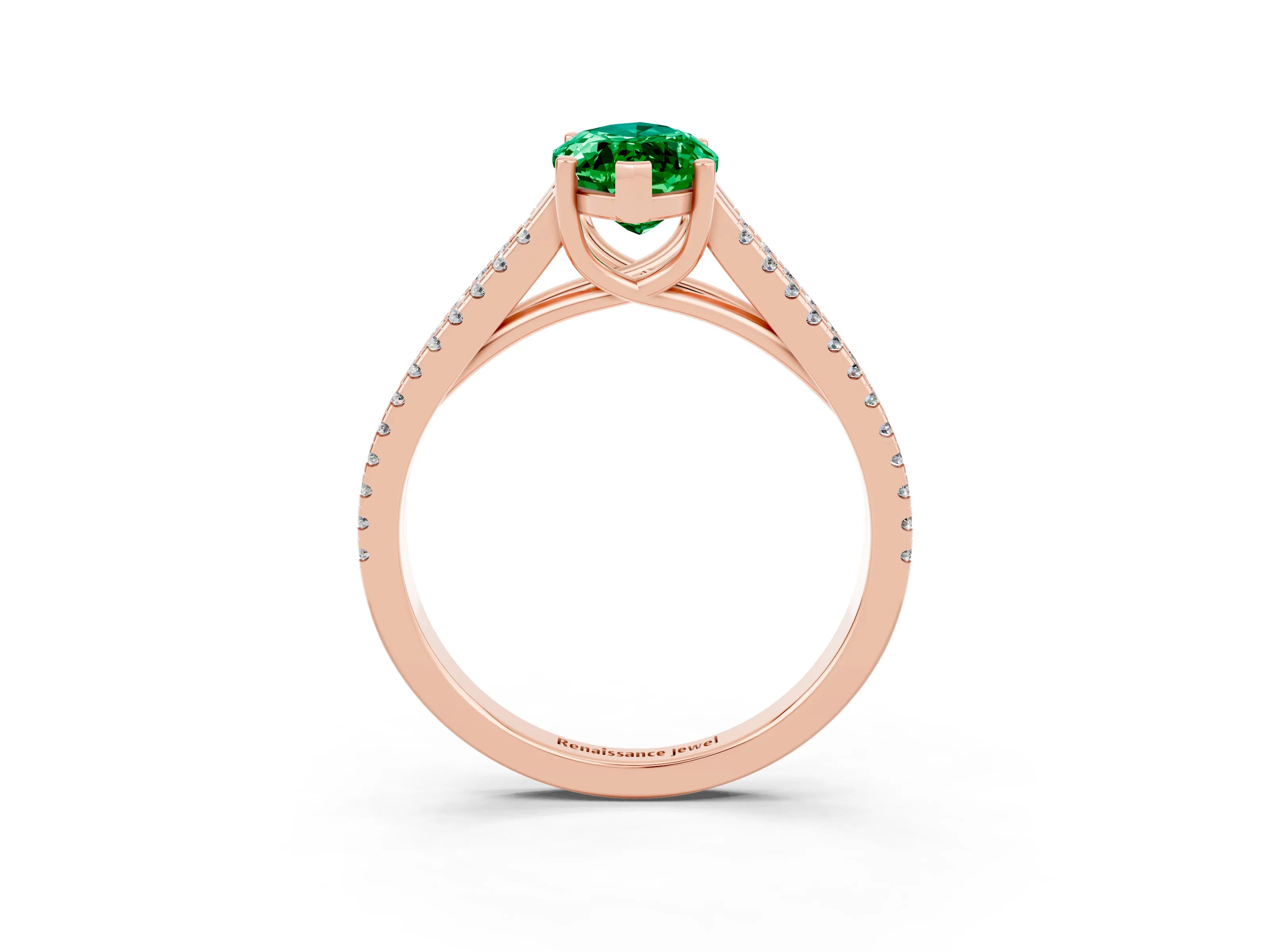Rose gold Marquise Cut Emerald Solitaire Engagement Ring with Split Shank Pavé Band_3