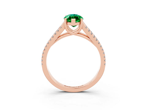 Rose gold Marquise Cut Emerald Solitaire Engagement Ring with Split Shank Pavé Band_3