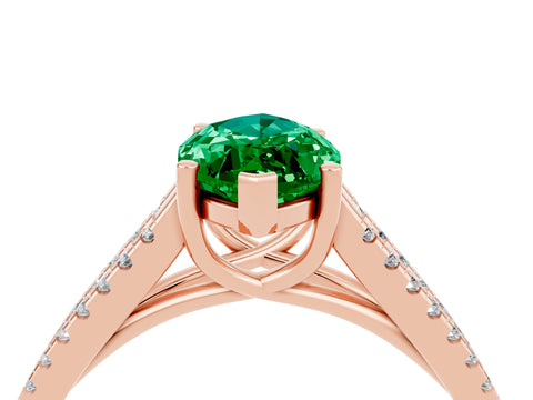 Rose gold Marquise Cut Emerald Solitaire Engagement Ring with Split Shank Pavé Band_4